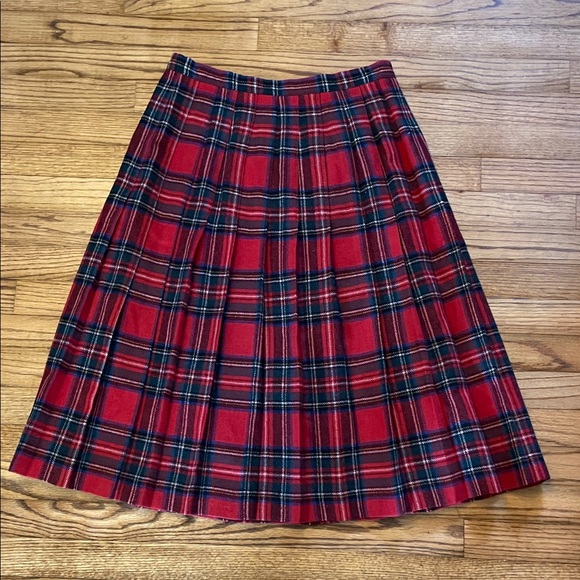 Vintage Red and Black Tartan Pleated A-Line Skirt Sz 13/14 - Picture 5 of 8